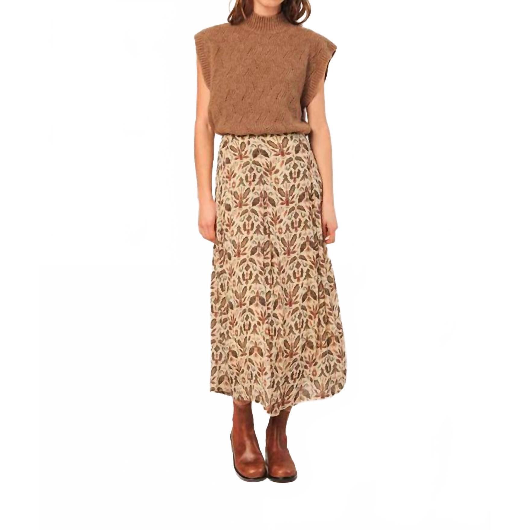 New Indi & Cold Batik Midi Skirt In Lino